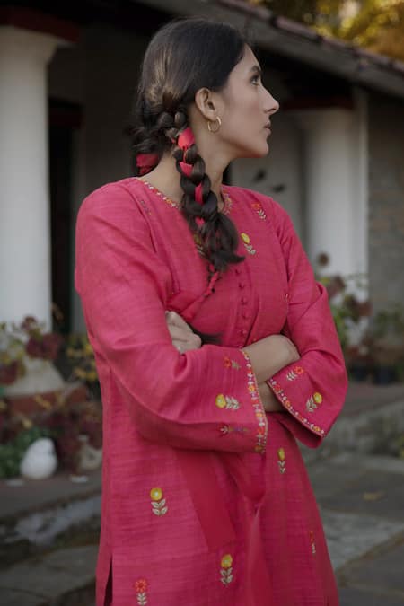 Label Earthen  Handloom Cotton Silk Kurta & Pant Set 