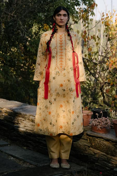 Label Earthen  Handloom Cotton Silk Kurta & Pant Set 