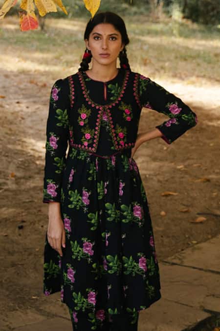 Label Earthen Pashmina Silk Jacket & Kurta Set 