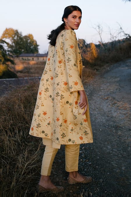 Label Earthen  Handloom Cotton Silk Jacket & Kurta Set 