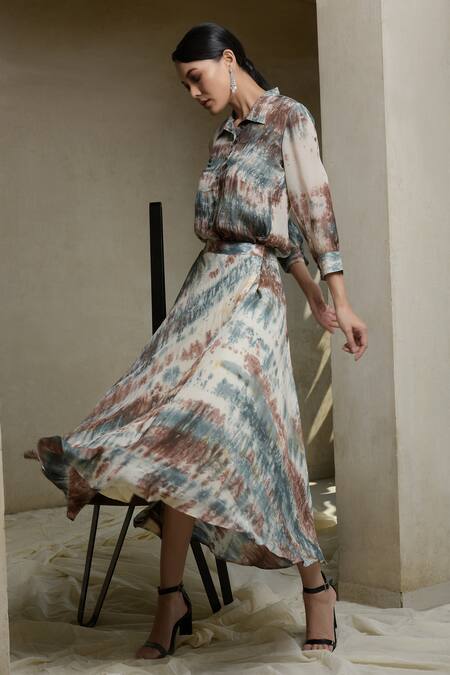 Itara_Multi Color Silk Crepe Tie And Dye Skirt_Online_at_Aza_Fashions