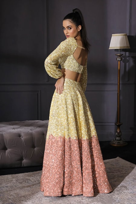 Shop Mani Bhatia Yellow Raw Silk, Organza, Net Sweetheart Neck Sequin Embellished Lehenga Set at Aza Fashions Shop_Mani Bhatia_Yellow Raw Silk, Organza, Net Sweetheart Neck Sequin Embellished Lehenga Set _at_Aza_Fashions