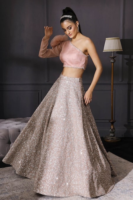 Peach Rose Lehenga With Silver Blouse SFAN3004 – Siya Fashions