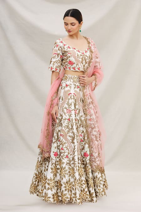 Buy Neha Mehta Couture White Silk V Neck Embroidered Bridal Lehenga Set Online at Aza Fashions Buy_Neha Mehta Couture_White Silk V Neck Embroidered Bridal Lehenga Set _Online_at_Aza_Fashions