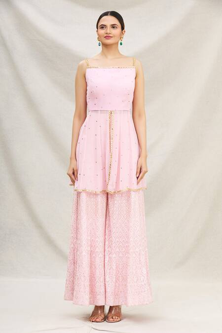 Buy Neha Mehta Couture Pink Georgette, Lucknowi Square Neck Embellished Kurta Set Online at Aza Fashions Buy_Neha Mehta Couture_Pink Georgette, Lucknowi Square Neck Embellished Kurta Set _Online_at_Aza_Fashions