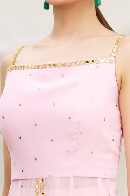 Neha Mehta Couture Pink Georgette, Lucknowi Square Neck Embellished Kurta Set at Aza Fashions Neha Mehta Couture_Pink Georgette, Lucknowi Square Neck Embellished Kurta Set _at_Aza_Fashions