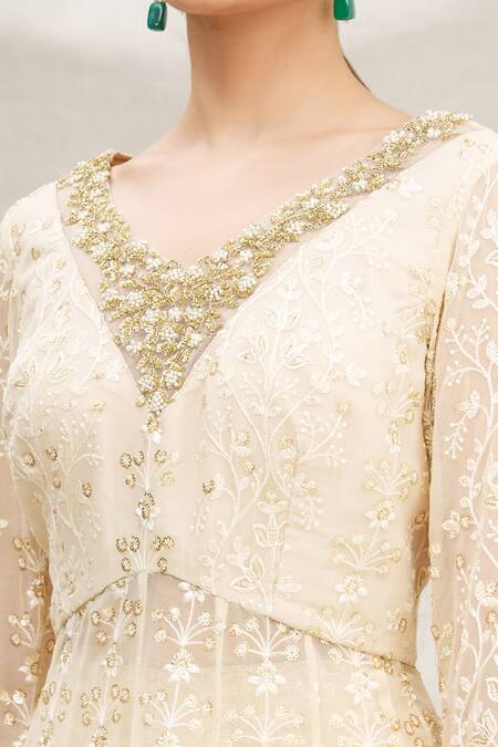 Neha Mehta Couture Gold Georgette V Neck Peplum Kurta And Gharara Set at Aza Fashions Neha Mehta Couture_Gold Georgette V Neck Peplum Kurta And Gharara Set _at_Aza_Fashions