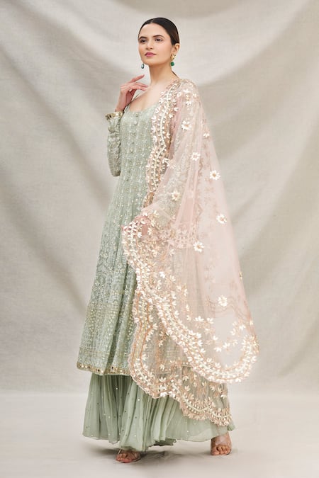 Neha Mehta Couture Green Georgette U Neck Embroidered Anarkali Set