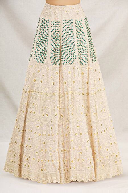 Shop_Neha Mehta Couture_Beige Lucknowi V Neck Embroidered Lehenga Set _Online_at_Aza_Fashions