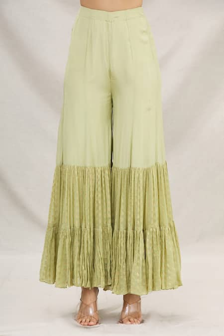 Shop_Neha Mehta Couture_Green Georgette V Neck Embroidered Kurta Sharara Set _Online_at_Aza_Fashions