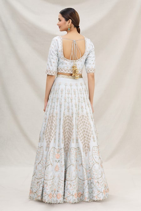 Shop_Neha Mehta Couture_Blue Silk U Neck Bridal Lehenga Set _at_Aza_Fashions