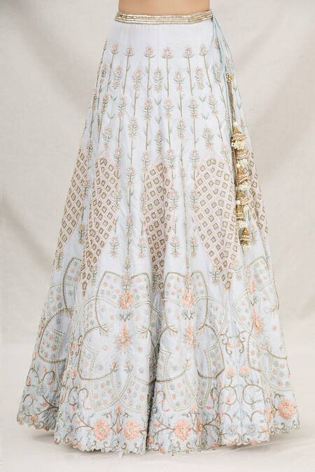 Shop_Neha Mehta Couture_Blue Silk U Neck Bridal Lehenga Set _Online_at_Aza_Fashions