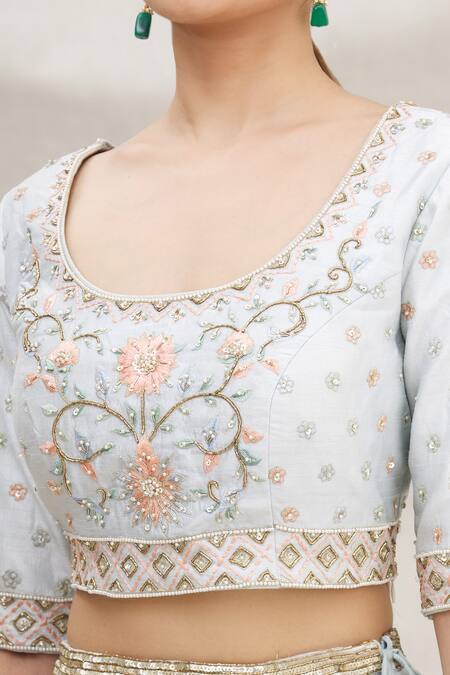 Neha Mehta Couture_Blue Silk U Neck Bridal Lehenga Set _at_Aza_Fashions