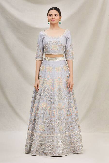 Buy_Neha Mehta Couture_Purple Silk U Neck Bridal Lehenga Set _Online_at_Aza_Fashions