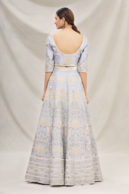 Shop_Neha Mehta Couture_Purple Silk U Neck Bridal Lehenga Set _at_Aza_Fashions