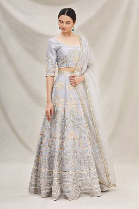 Neha Mehta Couture_Purple Silk U Neck Bridal Lehenga Set _Online_at_Aza_Fashions