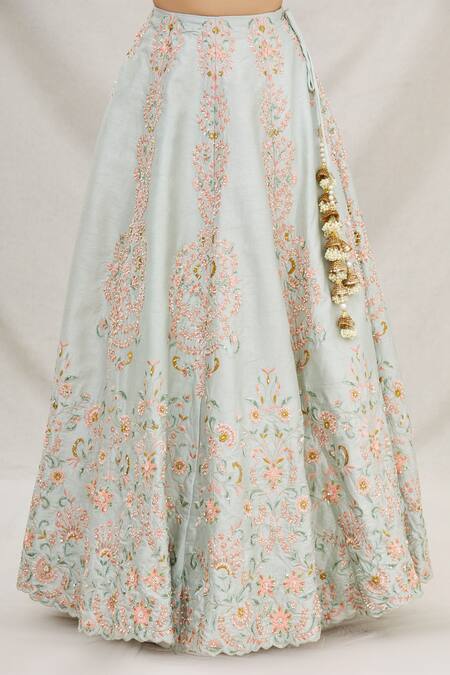 Shop Neha Mehta Couture Grey Silk Leaf Neck Bridal Lehenga Set Online at Aza Fashions Shop_Neha Mehta Couture_Grey Silk Leaf Neck Bridal Lehenga Set _Online_at_Aza_Fashions