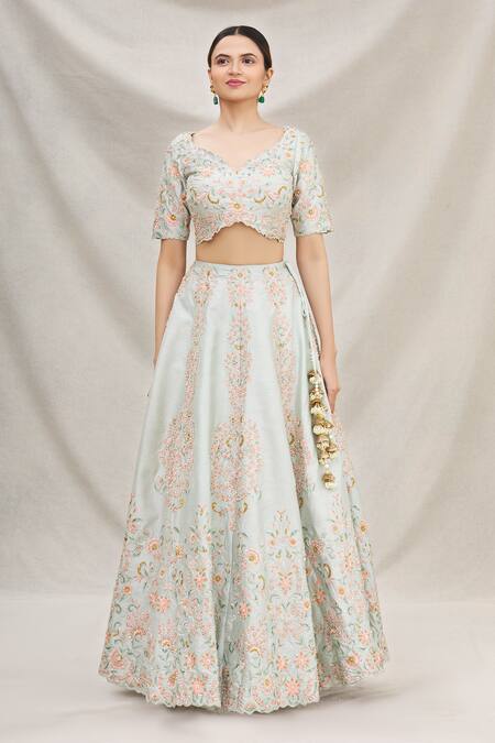 Neha Mehta Couture Grey Silk Leaf Neck Bridal Lehenga Set Online at Aza Fashions Neha Mehta Couture_Grey Silk Leaf Neck Bridal Lehenga Set _Online_at_Aza_Fashions