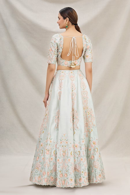 Shop Neha Mehta Couture Grey Silk Leaf Neck Bridal Lehenga Set at Aza Fashions Shop_Neha Mehta Couture_Grey Silk Leaf Neck Bridal Lehenga Set _at_Aza_Fashions