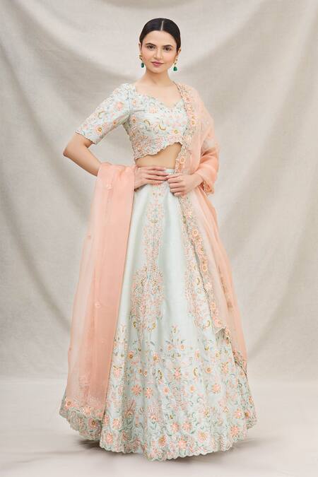 Buy Neha Mehta Couture Grey Silk Leaf Neck Bridal Lehenga Set Online at Aza Fashions Buy_Neha Mehta Couture_Grey Silk Leaf Neck Bridal Lehenga Set _Online_at_Aza_Fashions