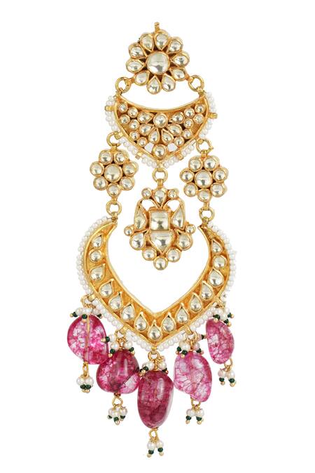 Auraa Trends_Gold Plated Pearls, Beads Kundan Floral Danglers _at_Aza_Fashions