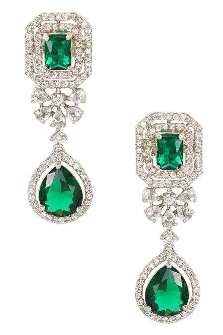 Auraa Trends_Silver Plated Diamonds, Crystals Geometric Teardrop Necklace Set _Online_at_Aza_Fashions