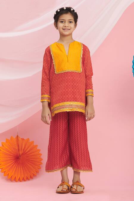 Nikasha Red Cotton Embroidery, Tassels Kurta And Pant Set Online at Aza Fashions Nikasha_Red Cotton Embroidery, Tassels Kurta And Pant Set _Online_at_Aza_Fashions