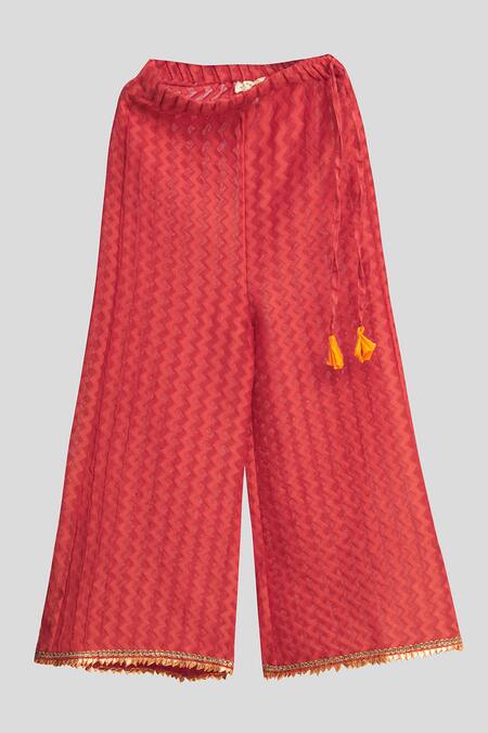 Shop Nikasha Red Cotton Embroidery, Tassels Kurta And Pant Set Online at Aza Fashions Shop_Nikasha_Red Cotton Embroidery, Tassels Kurta And Pant Set _Online_at_Aza_Fashions