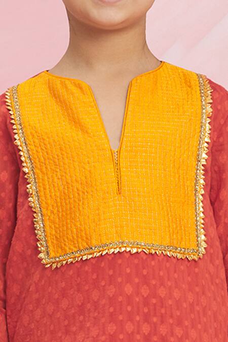 Nikasha Red Cotton Embroidery, Tassels Kurta And Pant Set at Aza Fashions Nikasha_Red Cotton Embroidery, Tassels Kurta And Pant Set _at_Aza_Fashions