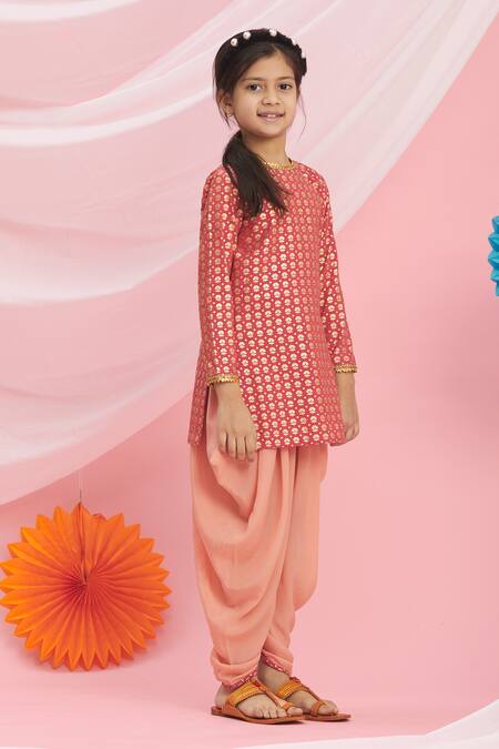 Nikasha_Red Cotton Printed Kurta And Dhoti Pant Set _Online_at_Aza_Fashions