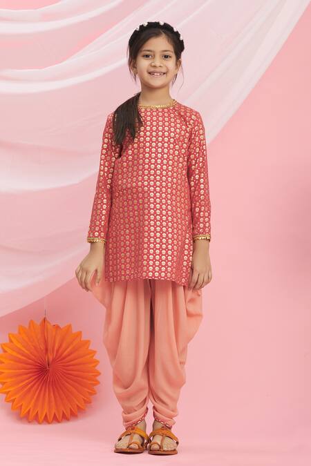 Buy_Nikasha_Red Cotton Printed Kurta And Dhoti Pant Set _Online_at_Aza_Fashions