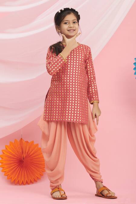 Shop_Nikasha_Red Cotton Printed Kurta And Dhoti Pant Set _Online_at_Aza_Fashions
