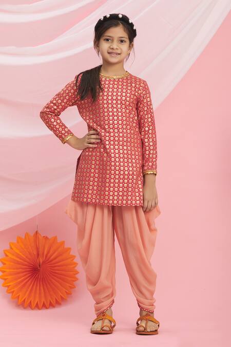 Nikasha_Red Cotton Printed Kurta And Dhoti Pant Set _at_Aza_Fashions