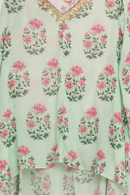 Buy_Nikasha_Green Cotton Embroidery Printed Kurta And Dhoti Pant Set _Online_at_Aza_Fashions