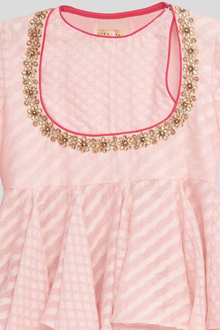 Buy_Nikasha_Pink Cotton Embroidery Peplum Kurta And Dhoti Pant Set _Online_at_Aza_Fashions