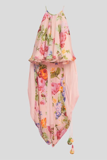 Nikasha Pink Cotton Tassels Printed Kurta And Dhoti Pant Set 