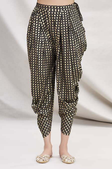 Shop_Nikasha_Black Round Peplum Kurta And Dhoti Pant Set _Online_at_Aza_Fashions