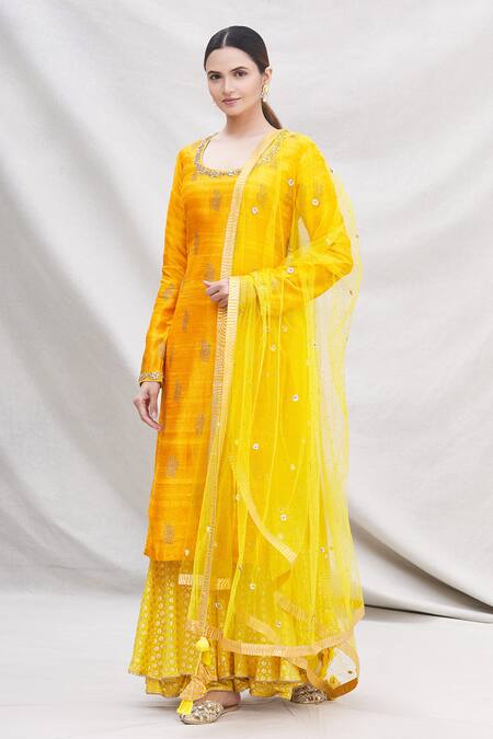 Nikasha Yellow Round Floral Print Kurta Sharara Set Online at Aza Fashions Nikasha_Yellow Round Floral Print Kurta Sharara Set _Online_at_Aza_Fashions