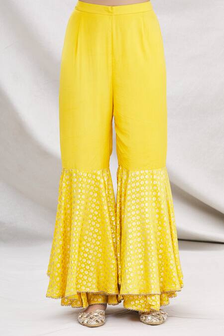 Shop Nikasha Yellow Round Floral Print Kurta Sharara Set Online at Aza Fashions Shop_Nikasha_Yellow Round Floral Print Kurta Sharara Set _Online_at_Aza_Fashions