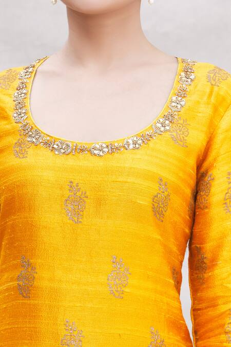 Nikasha Yellow Round Floral Print Kurta Sharara Set at Aza Fashions Nikasha_Yellow Round Floral Print Kurta Sharara Set _at_Aza_Fashions