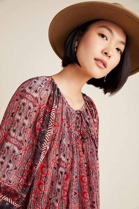 Buy Bhanuni By Jyoti Multi Color Viscose Tie-up Printed Tunic Online at Aza Fashions Buy_Bhanuni By Jyoti_Multi Color Viscose Tie-up Printed Tunic _Online_at_Aza_Fashions