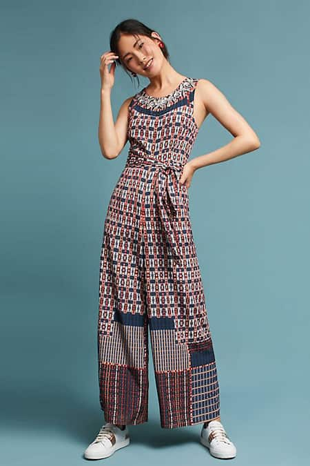 Bhanuni By Jyoti Multi Color Viscose V Neck Rena Wide-leg Printed Jumpsuit 