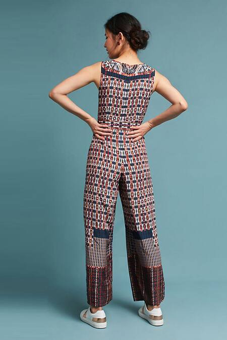 Shop Bhanuni By Jyoti Multi Color Viscose V Neck Rena Wide-leg Printed Jumpsuit at Aza Fashions Shop_Bhanuni By Jyoti_Multi Color Viscose V Neck Rena Wide-leg Printed Jumpsuit _at_Aza_Fashions