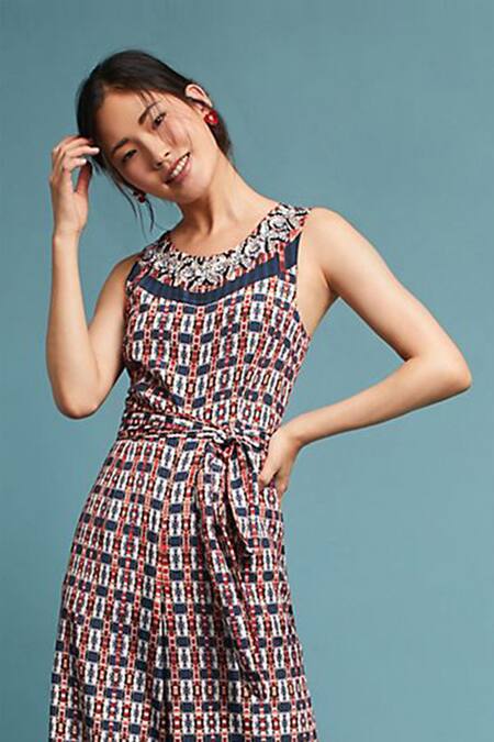 Bhanuni By Jyoti Multi Color Viscose V Neck Rena Wide-leg Printed Jumpsuit Online at Aza Fashions Bhanuni By Jyoti_Multi Color Viscose V Neck Rena Wide-leg Printed Jumpsuit _Online_at_Aza_Fashions