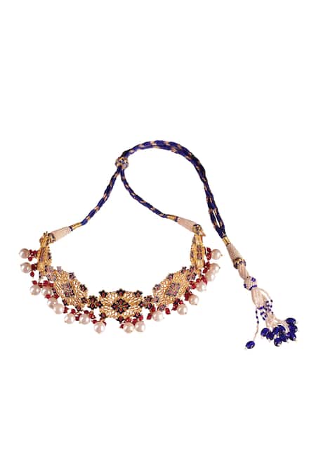 Shop Zariin Gold Plated Floral Enamel Bead Drop Choker at Aza Fashions Shop_Zariin_Gold Plated Floral Enamel Bead Drop Choker _at_Aza_Fashions