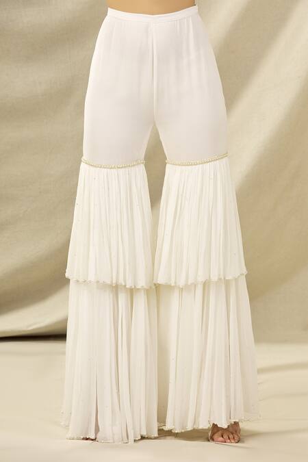 Shop_Arpan Vohra_White Tulle Asymmetric Embroidered One Shoulder Kurta Set _Online_at_Aza_Fashions