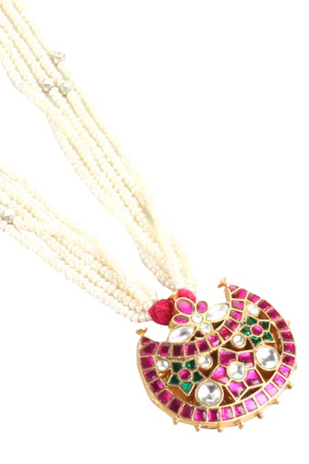 Shop Sangeeta Boochra Silver Plated Handmade Kundan Pendant Necklace at Aza Fashions Shop_Sangeeta Boochra_Silver Plated Handmade Kundan Pendant Necklace _at_Aza_Fashions