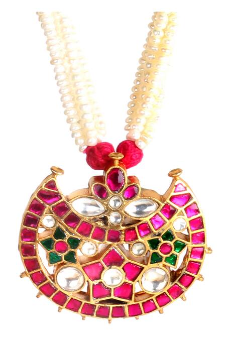 Sangeeta Boochra Silver Plated Handmade Kundan Pendant Necklace Online at Aza Fashions Sangeeta Boochra_Silver Plated Handmade Kundan Pendant Necklace _Online_at_Aza_Fashions