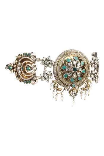 Sangeeta Boochra_Silver Plated Handmade Floral Stone Pendant Choker _Online_at_Aza_Fashions
