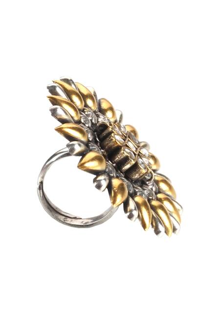 Sangeeta Boochra_Silver Plated Imitation Diamonds Handmade Kundan Floral Ring _Online_at_Aza_Fashions